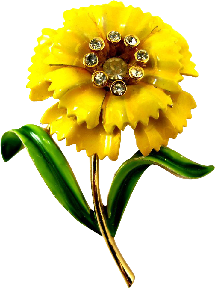 Crown Trifari Yellow Enamel Carnation Flower Pin - Trifari Flower Pin (960x960)