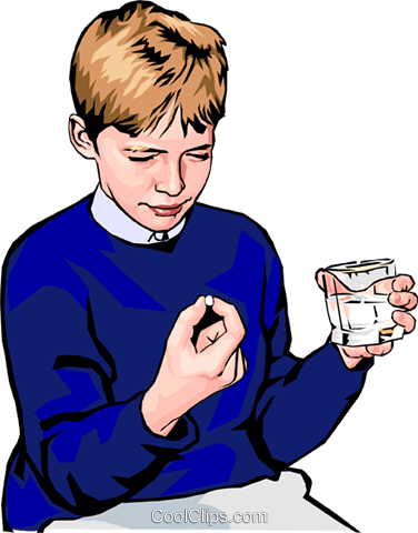 Boy Taking Pill - Boy Taking Medicine Clipart (376x480)
