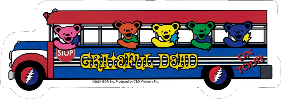 Grateful Dead Dancing Bears On The Bus - Grateful Dead - Bears On Tour Bus - Sticker (1000x364)
