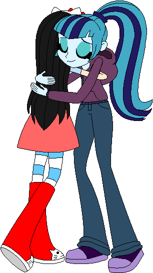 Human Melina Hugs Sonata Dusk In Reunion By Magic Kristina - Comics (351x569)