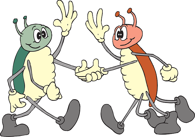 Handshake, Cartoon, Bugs, Wave, Smile, Friendly, Bug - Friendly Clipart (640x450)