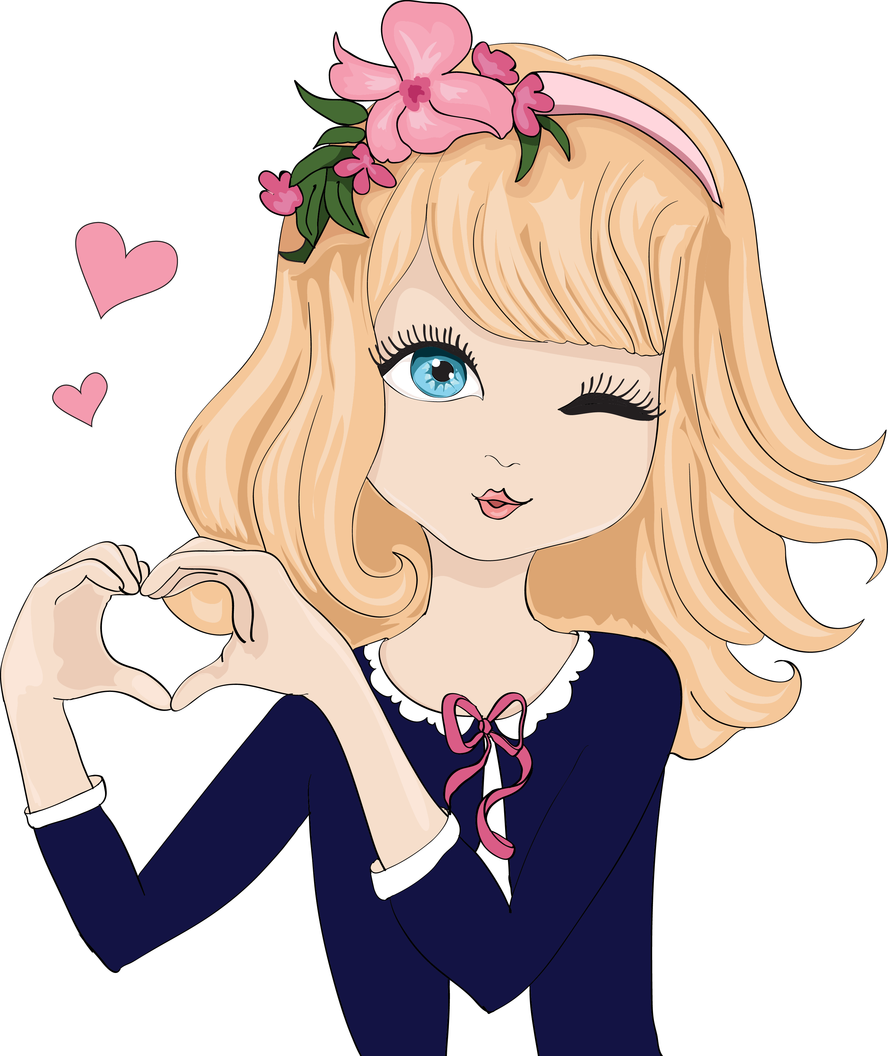 Cartoon Gesture Illustration - Beautiful Cartoon Girl Image Png (2887x3434)