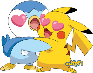 393-025 Piplup Y Pikachu By Adfpf1 - Pikachu And Piplup In Love (400x313)