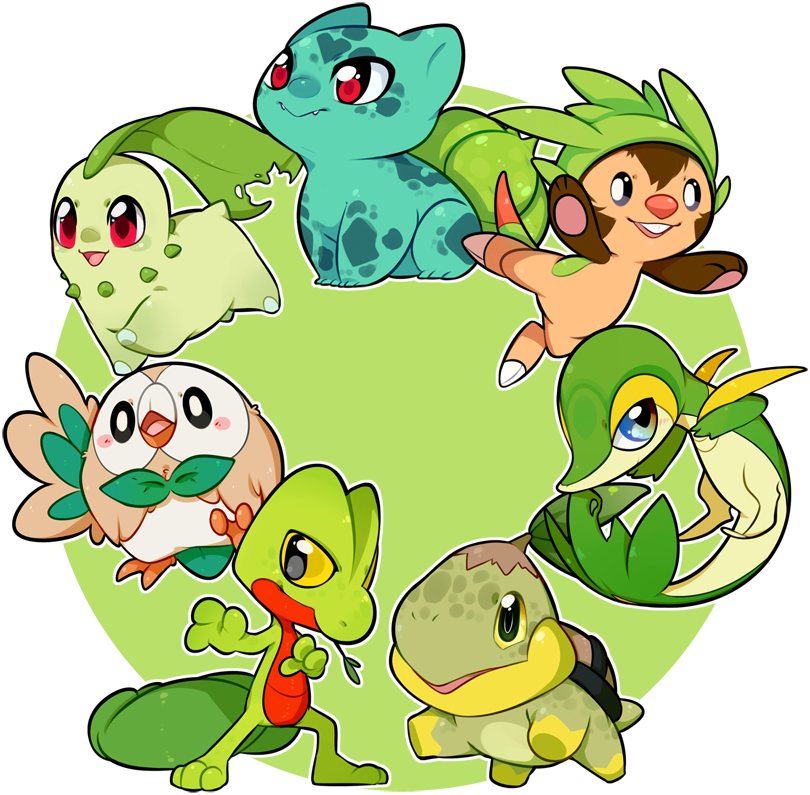 All Of Them Together Because Why Not Right ٩ - All Grass Type Starters (810x795)