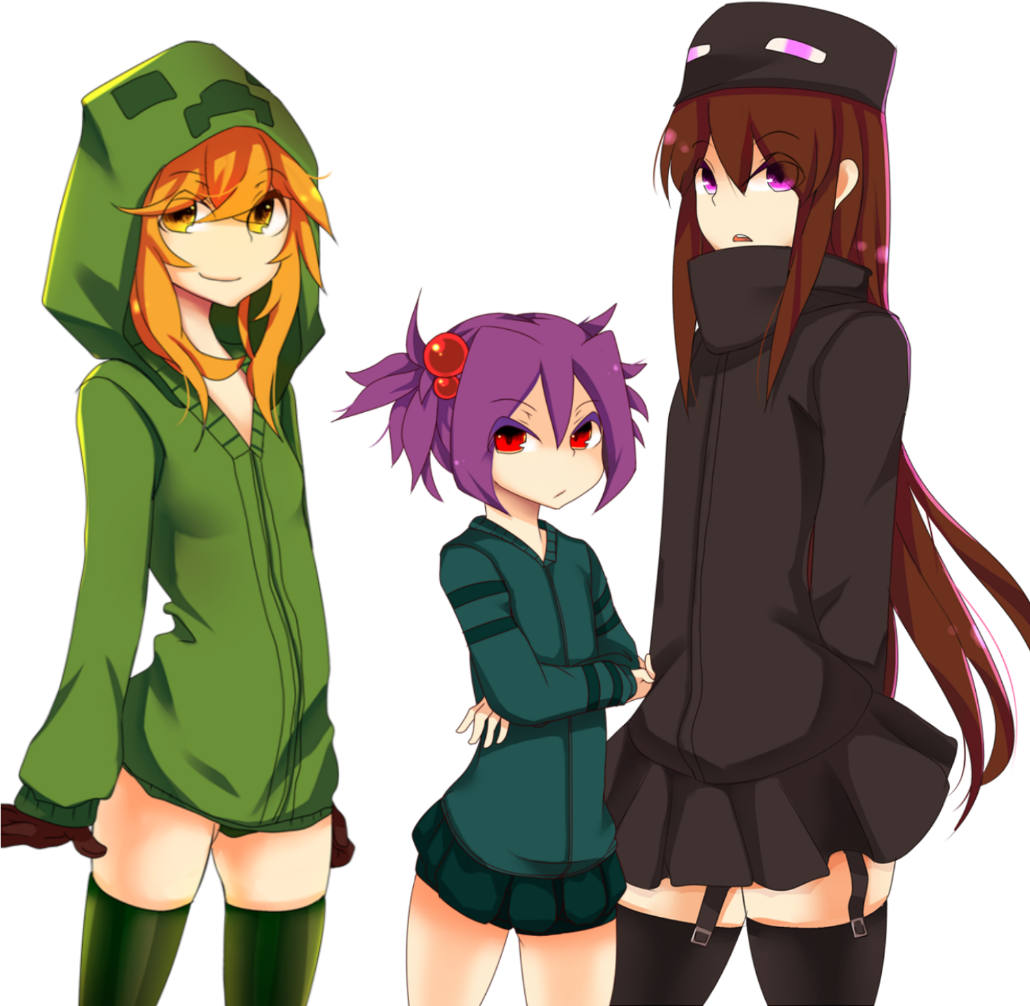 Creeper, Cave Spider And Enderman By Meteor1422 - Enderman Girl And Creeper Girl (1500x1500)