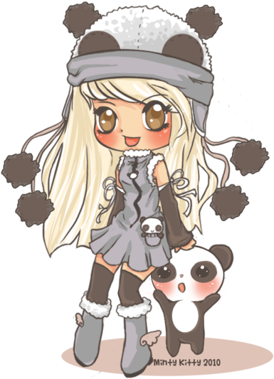 Brushes De Bonequinhas Kawaii - Anime Con Panditas (400x567)