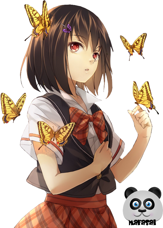 Cute Anime Girl - Anime Girl With Butterflies (600x780)
