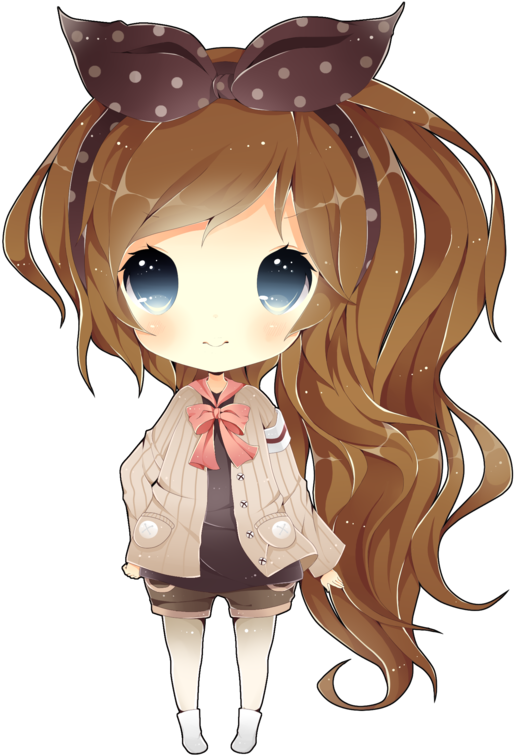 Anime Chibi Girl With Brown Hair And Blue Eyes For - Chibi Girl With Brown Hair (600x819)