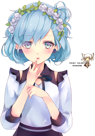 Anime Blue Hair Blue Exorcist 少女向けアニメ Chibi - Anime Flower Crown Girl (457x577)