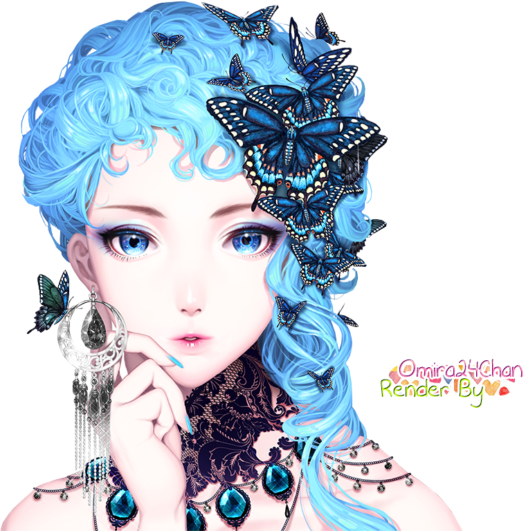 Pretty Anime Girl With Blue Hair Render By Omira24chan - Pretty Anime Girls With Blue Hair (786x773)