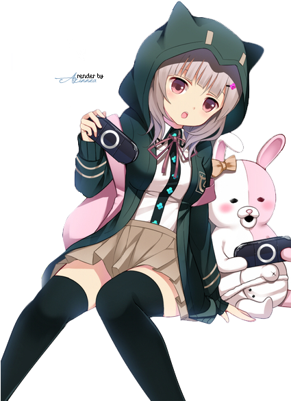 Anime Girl Render - Anime Girl With Neko Hoodie (424x600)