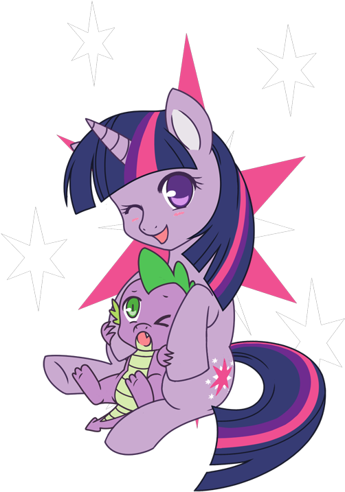 Twilight And Spike Kiss - Cartoon (550x750)