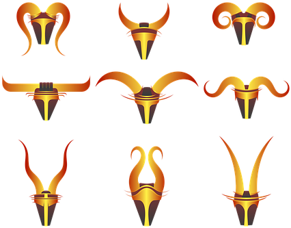 Horns, Decorative, Stylised, Wall Mount - Golden Animal Horns Round Ornament (431x340)
