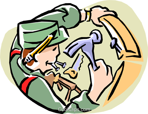 Carpenter Mit Hammer Und Nägel Vektor Clipart Bild - Carpenter Mit Hammer Und Nägel Vektor Clipart Bild (480x371)