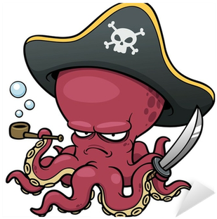 Vector Illustration Of Cartoon Pirate Octopus Sticker - Octopus Cartoon (400x400)