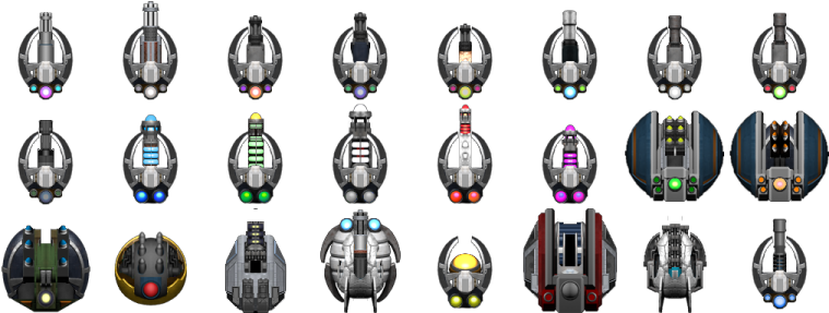 Spacecraft Starship Low Poly Google - Top Down Turret Sprite (768x768)