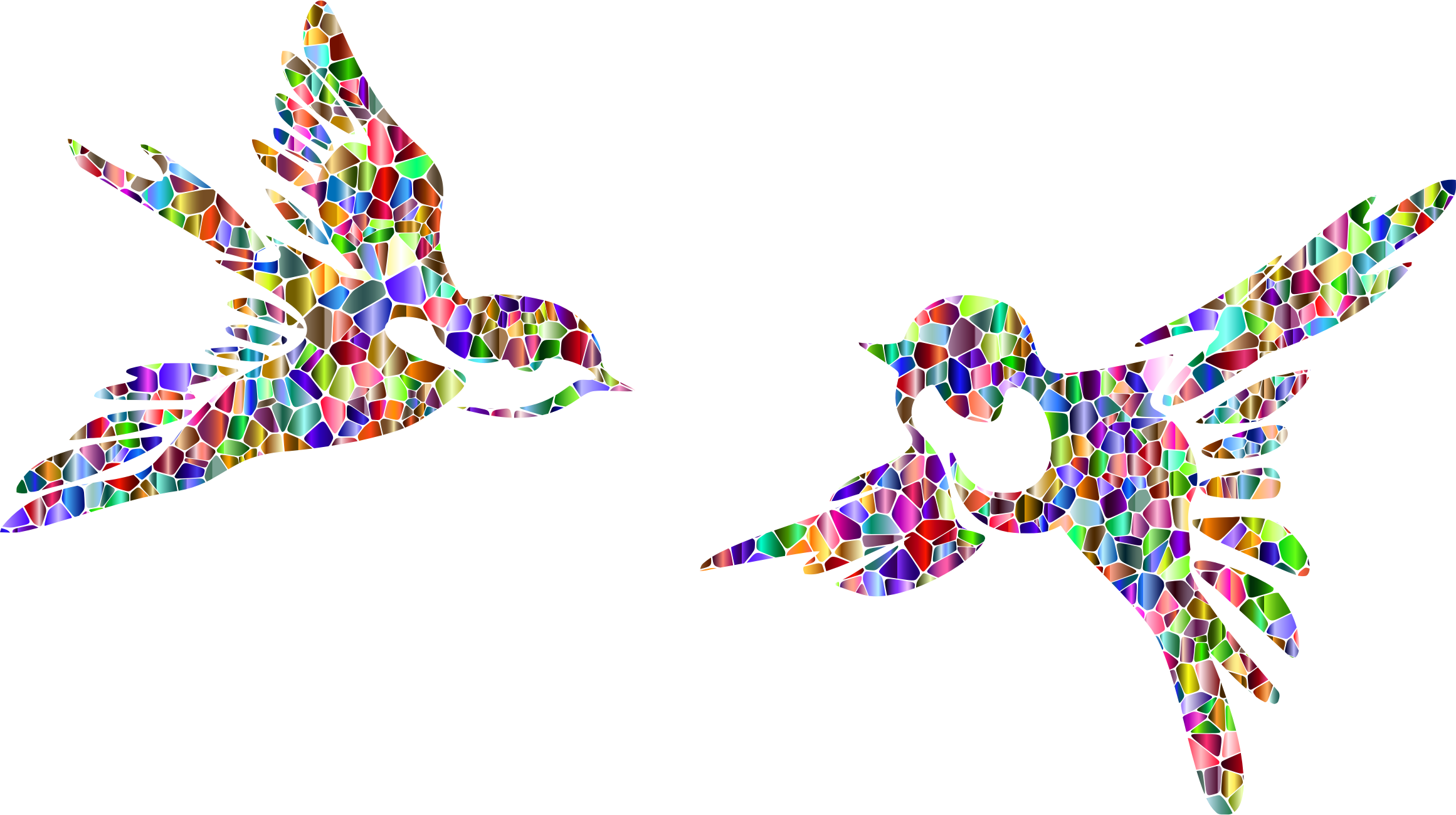 Polychromatic Stylized Birds Silhouette - Colorful Bird Flying Clipart (2322x1300)