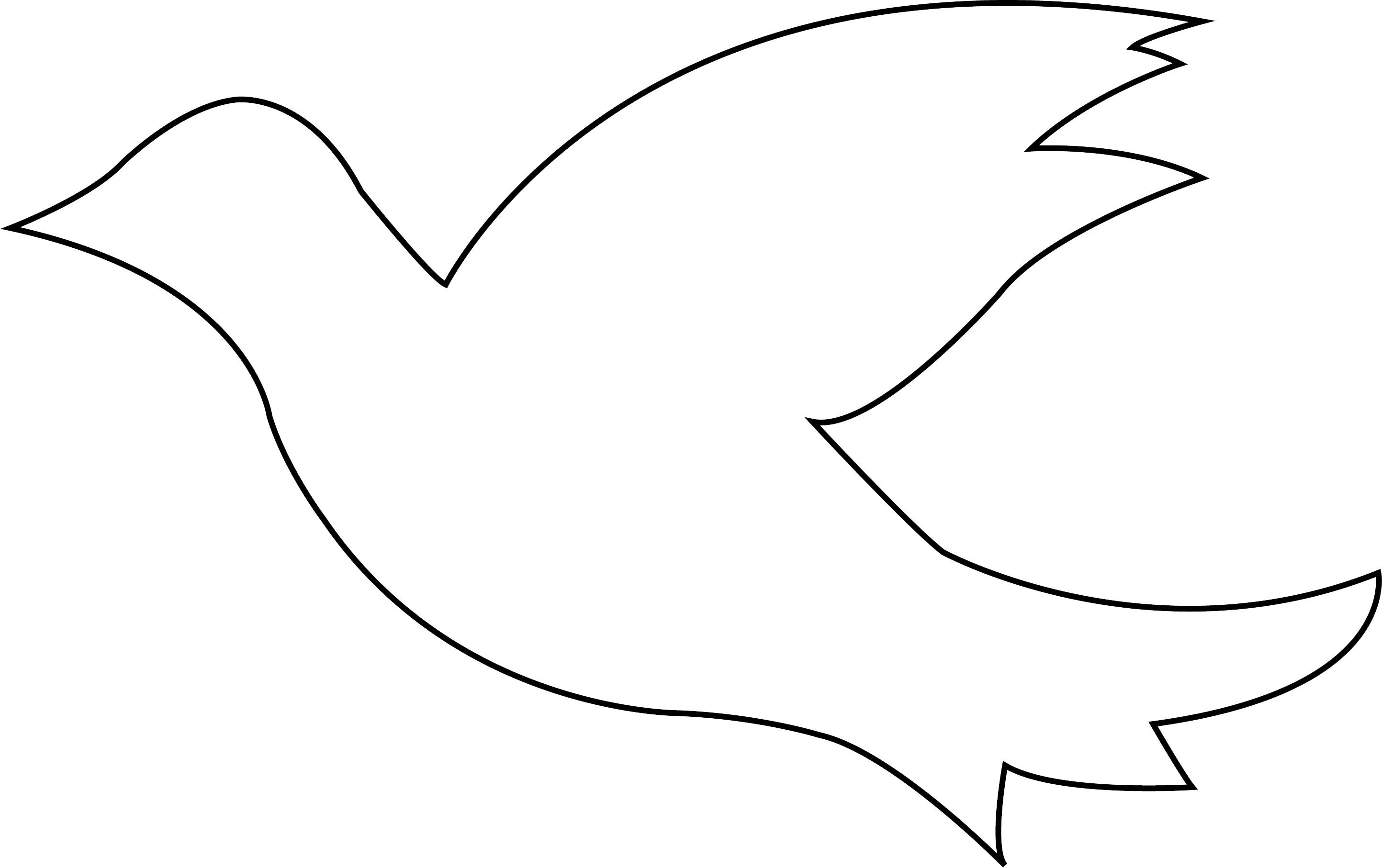 White Dove Clipart Simple - Outline Of A Dove (2887x1814)