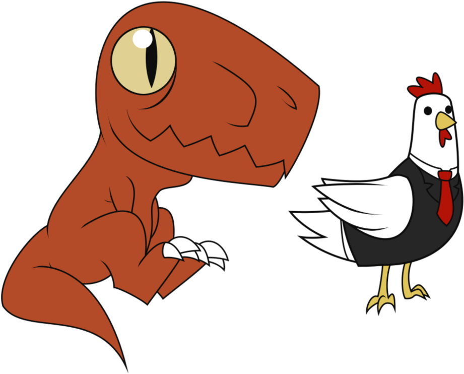 A Evil Chicken And A Baby Dinosaur By Dirkthewrench - Cartoon (1008x792)