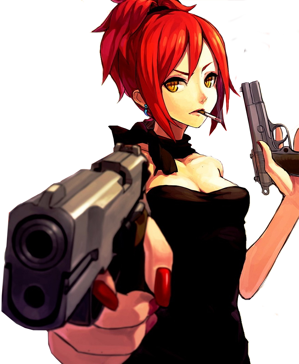 Demon Anime Girl With Guns For Kids - Red Hair Anime Girl (984x1200)