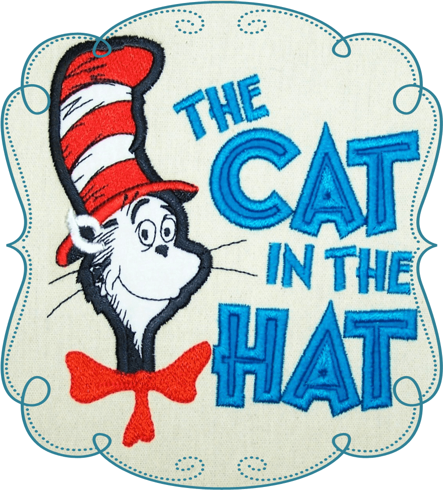 Cat In The Hat Embroidery Design (1000x1000)