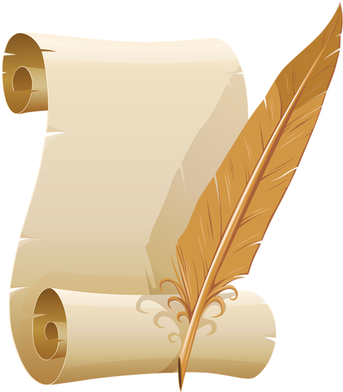 Scrolled Paper And Quill Pen Png Clipart Image - Paper And Quill (572x600)