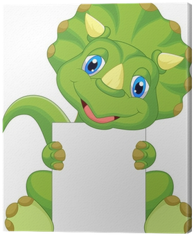 Cute Dinosaur Cartoon Holding Blank Sign Canvas Print - Cute Cartoon Pictures Of Dinosaurs (400x400)