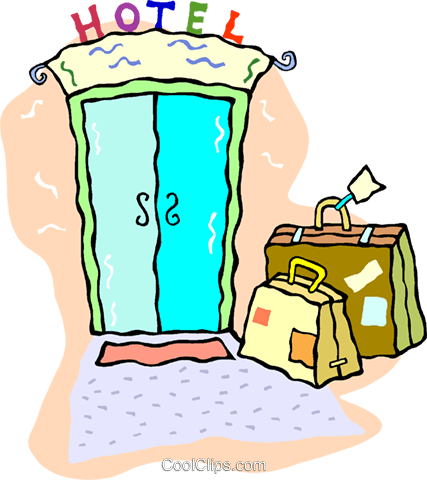 Luggage Sitting Outside Of A Hotel Royalty Free Vector - Hotel (427x480)