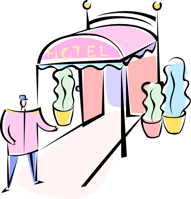 Vector Illustration Of Hospitality Industry Hotel Doorman - Vector Illustration Of Hospitality Industry Hotel Doorman (672x700)