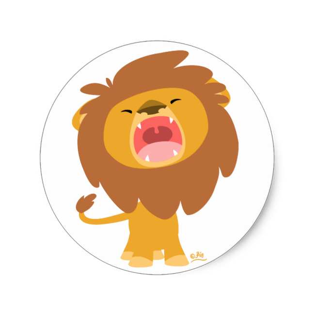 Cute Mighty Roaring Lion Cartoon Round Sticker - Cute Cartoon Lion Roaring (650x650)
