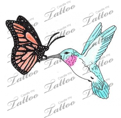 Marketplace Tattoo Brightly Colored Hummingbird W/ - Hummingbird And Butterfly Tattoos (400x400)