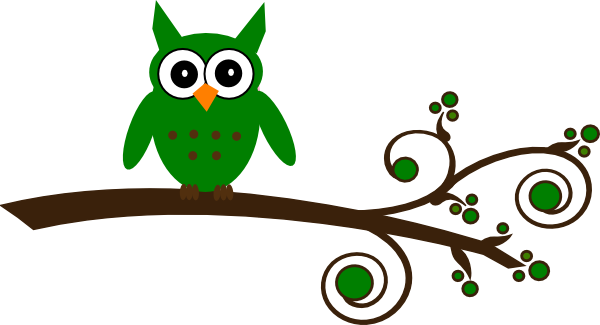 Green Branch Cliparts - Owl On Branch Clip Art (600x325)