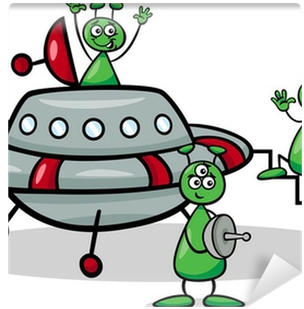 Aliens With Ufo Cartoon Illustration Wall Mural • Pixers® - Science Fiction Cartoon Ufo (400x400)