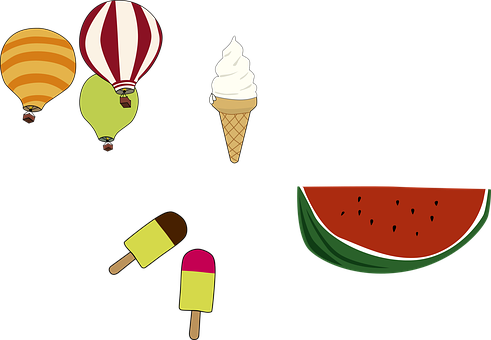 Summer, Hot Air Balloon, Ice Cream - Лето Пнг (491x340)