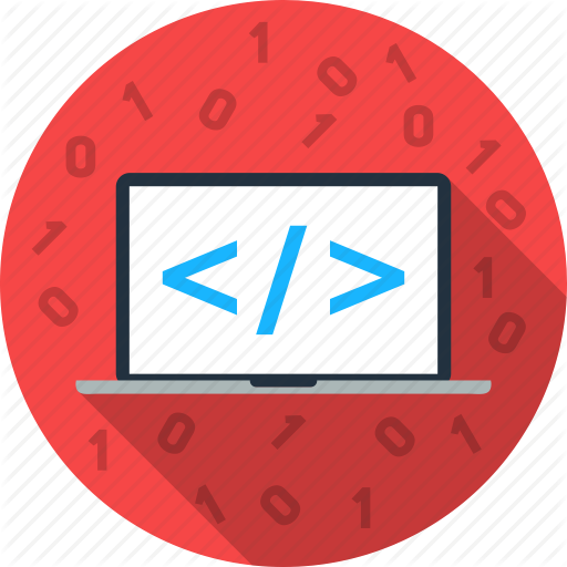 Coding Flat Icon With Long Shadow On Blue Circle Background - Coding Flat Icon (512x512)