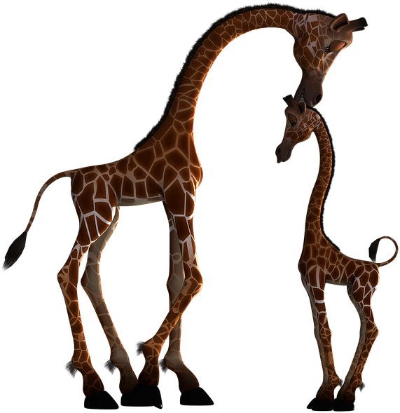 Giraffe, Mammal, Funny, Fantasy, Digital Art, Isolated - Mom And Baby Animal Silhouette (960x720)
