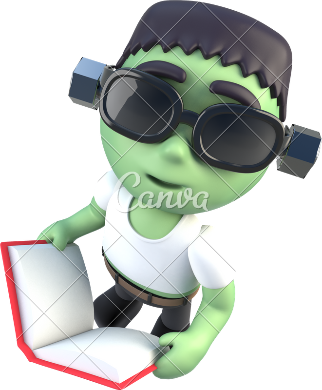 3d Funny Cartoon Frankenstein Halloween Monster Reading - Monster (661x800)