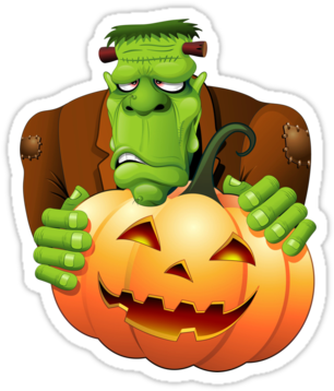 Frankenstein Monster Cartoon With Pumpkin - Frankenstein Monster Cartoon With Pumpkin Canvas Print (375x360)