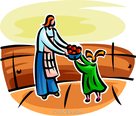 Mother And Child With Fresh Fruits Royalty Free Vector - The Indian In The Cupboard (480x407)