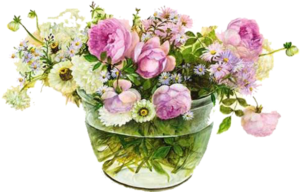 Garden Roses Vase Flower Bouquet Watercolor Painting - Valentinstag Blumenstrauß (641x500)