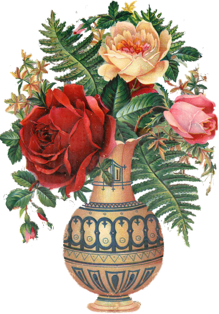Roses In Vase - Old Flower Vase With Flowers (754x1082)