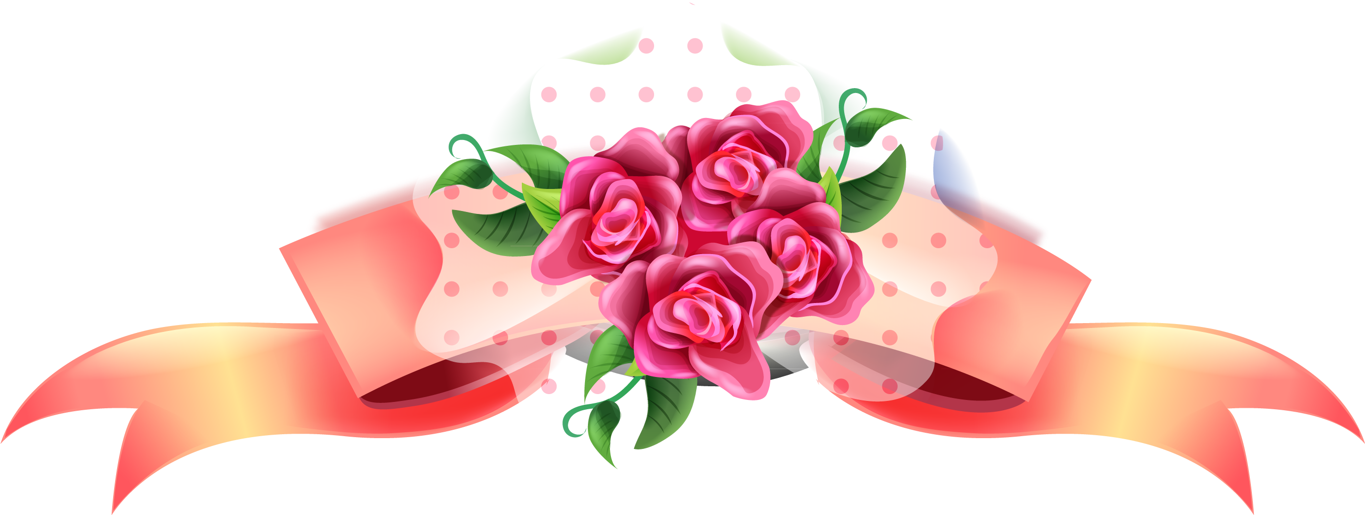 Cartoon Hand Painted Rose Bow - Pink Ribbon Banner Clipart Png (2850x1400)