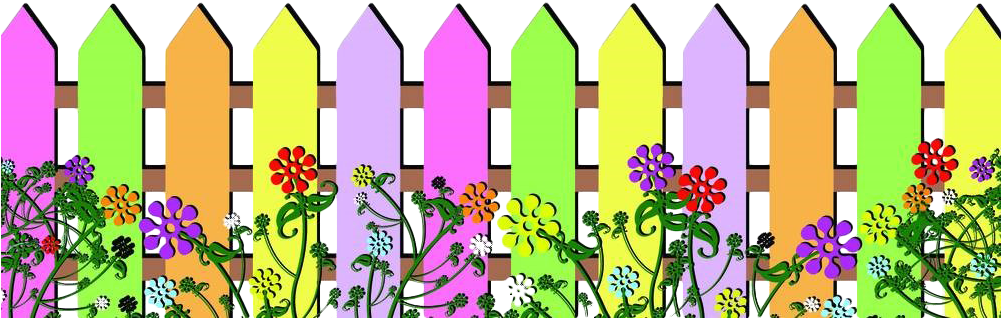 Color Fence Clip Art - Lavender Fence And Flowers Clip Art (1000x829)