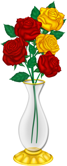 Beautiful Vase With Red And Yellow Roses Png Picture - Download Flowers And Roses (290x600)