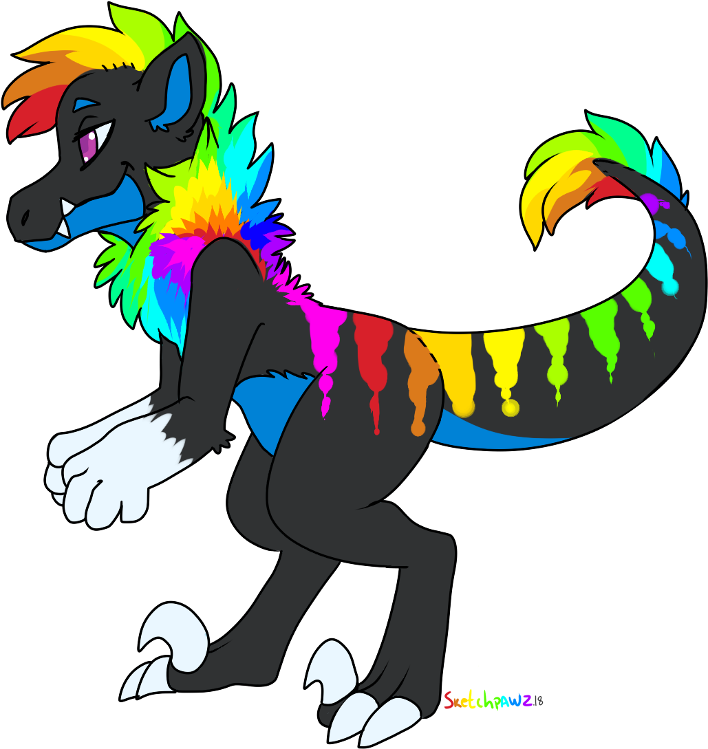 Rainbow Kitty Raptor - Cartoon (1099x1215)