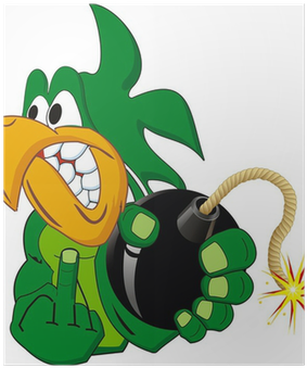 Angry Parrot Cartoon Isolated With Bomb Poster • Pixers® - Cartoon (400x400)