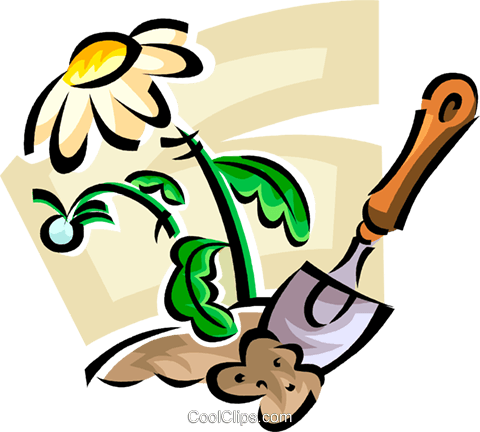 Flower And A Garden Trowel Royalty Free Vector Clip - Spring Flowers Clip Art (480x432)