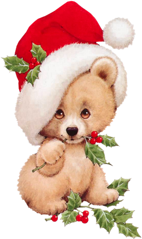 Christmas Bear With Mistletoe Transparent - Christmas Bear Clipart (304x490)