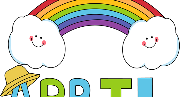 Happy April - Rainbow With Clouds Clipart (600x315)