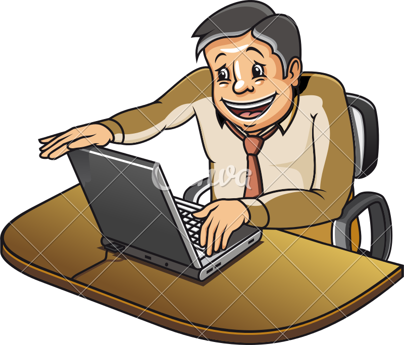 Man With Laptop Cartoon Character - Ofiice Worker Typing Vector (800x684)